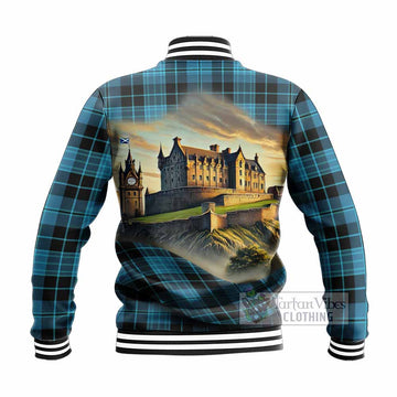 Clergy Tartan Family Crest Baseball Jacket with Scottish Ancient Castle Style - Tartan Vibes Clothing