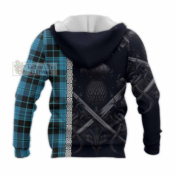 Clergy Tartan Knitted Hoodie with Family Crest Cross Sword Thistle Celtic Vibes - Tartan Vibes Clothing