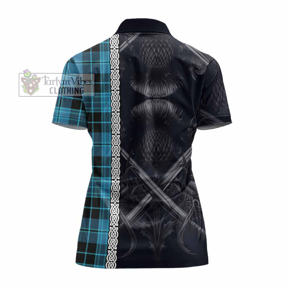 Tartan Vibes Clothing Clergy Tartan Women's Polo Shirt with Family Crest Cross Sword Thistle Celtic Vibes