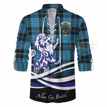 Clergy Tartan Ghillie Kilt Shirt with Alba Gu Brath Regal Lion Emblem - Tartan Vibes Clothing