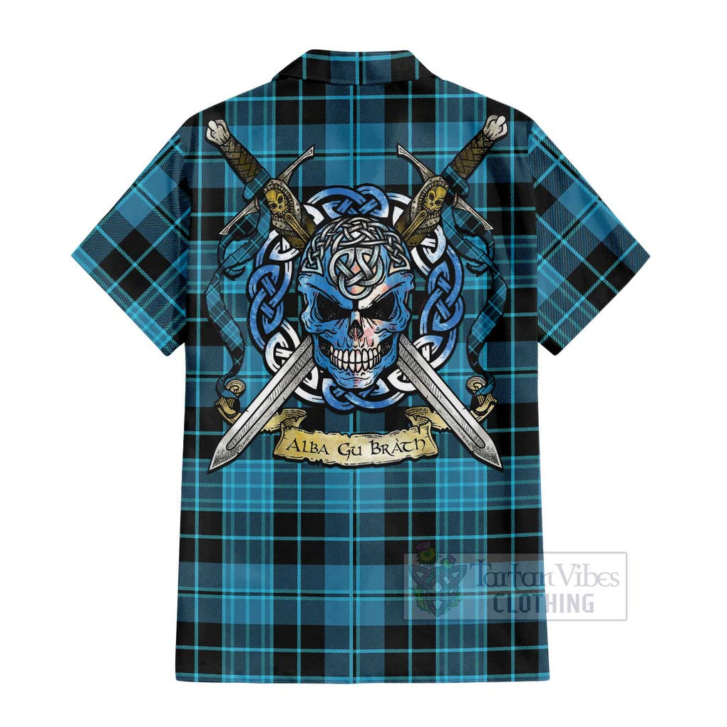 Clergy Tartan Hawaiian Shirt with Family Crest Celtic Skull Style - Tartan Vibes Clothing