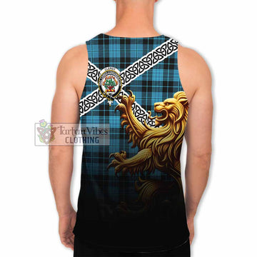Clergy Crest Tartan Men's Tank Top with Golden Lion Emblem Celtic Style - Tartan Vibes Clothing