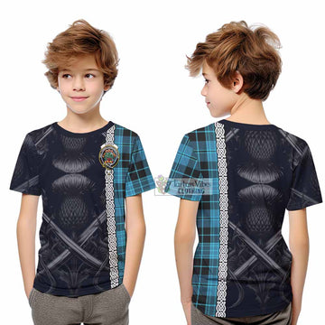 Clergy Tartan Kid T-Shirt with Family Crest Cross Sword Thistle Celtic Vibes - Tartan Vibes Clothing