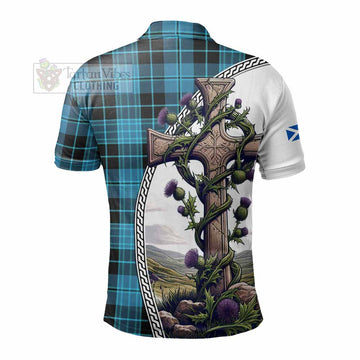 Clergy Tartan Polo Shirt with Family Crest and St. Andrew's Cross Accented by Thistle Vines - Tartan Vibes Clothing