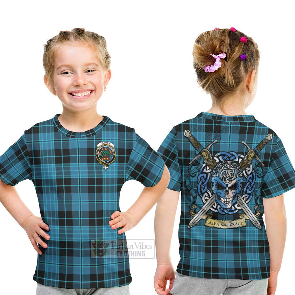 Clergy Tartan Kid T-Shirt with Family Crest Celtic Skull Style - Tartan Vibes Clothing