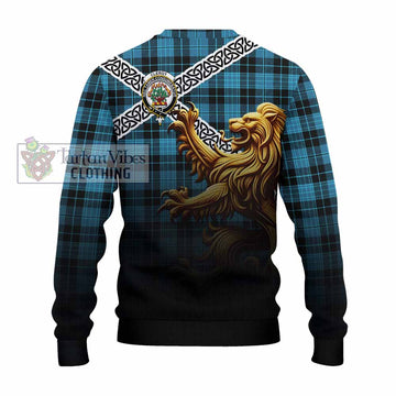 Clergy Crest Tartan Knitted Sweater with Golden Lion Emblem Celtic Style - Tartan Vibes Clothing
