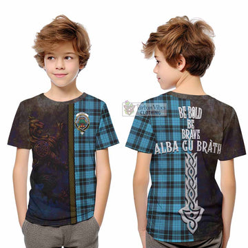 Clergy Tartan Family Crest Kid T-Shirt Alba Gu Brath Be Brave Lion Ancient Style - Tartan Vibes Clothing
