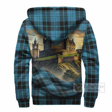 Clergy Tartan Family Crest Sherpa Hoodie with Scottish Ancient Castle Style - Tartan Vibes Clothing