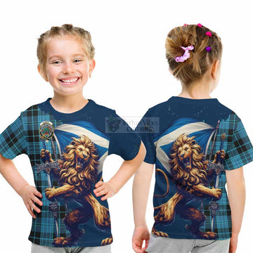 Clergy Tartan Family Crest Kid T-Shirt with Scottish Majestic Lion - Tartan Vibes Clothing