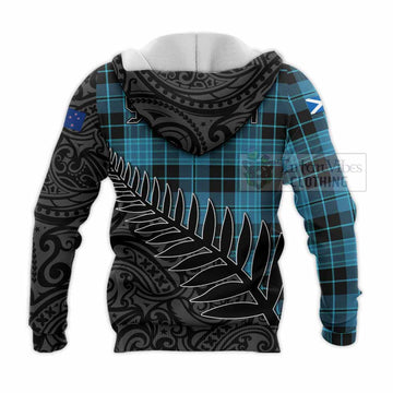 Clergy Crest Tartan Knitted Hoodie with New Zealand Silver Fern Half Style - Tartan Vibes Clothing