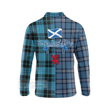 Clergy Tartan Long Sleeve Polo Shirt Happy St. Andrew's Day Half Tartan Style - Tartan Vibes Clothing