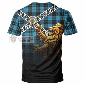 Clergy Crest Tartan T-Shirt with Golden Lion Emblem Celtic Style - Tartan Vibes Clothing