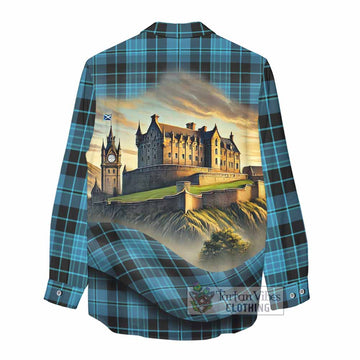 Clergy Tartan Family Crest Women's Casual Shirt with Scottish Ancient Castle Style - Tartan Vibes Clothing
