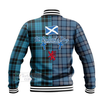Clergy Tartan Baseball Jacket Happy St. Andrew's Day Half Tartan Style - Tartan Vibes Clothing