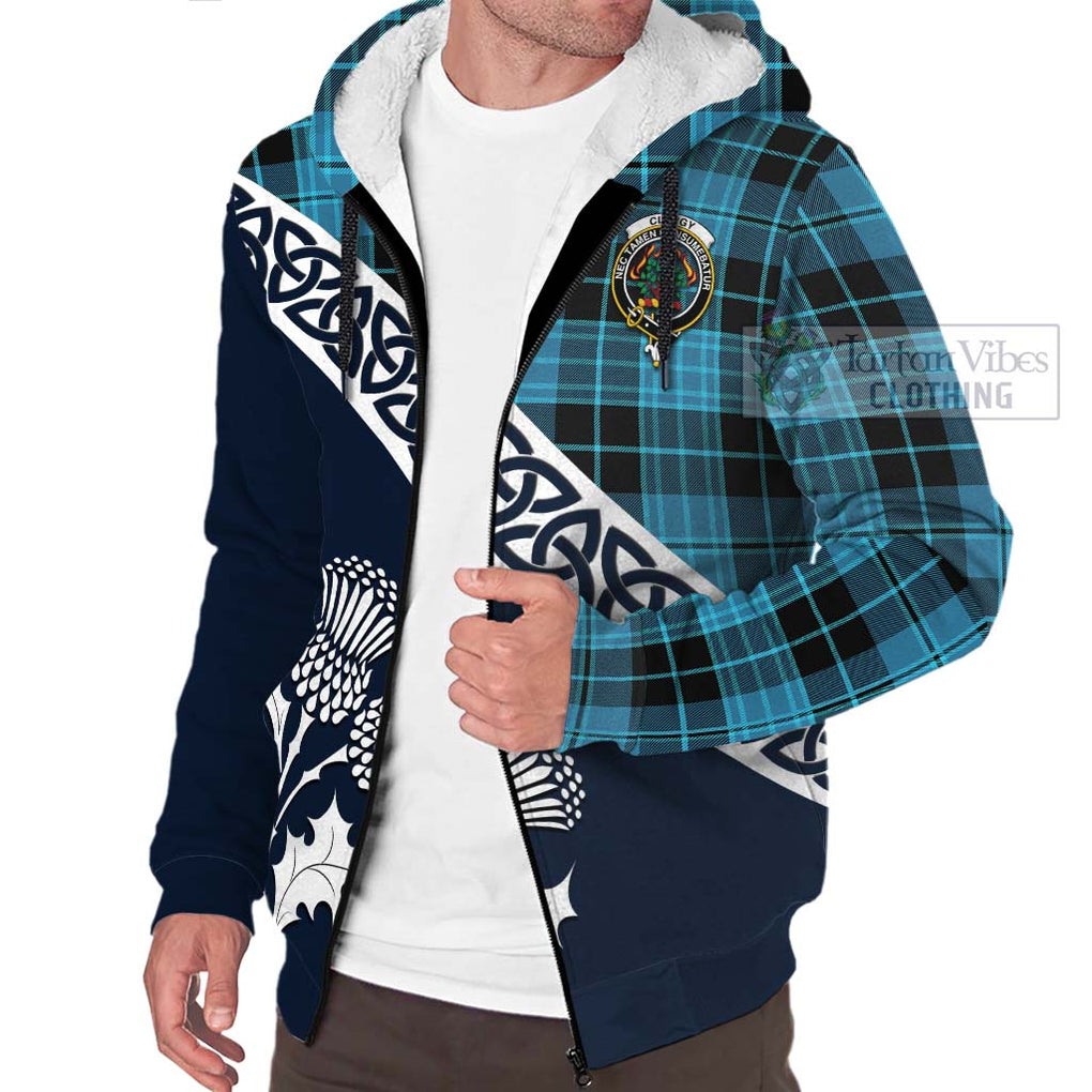 Clergy Tartan Sherpa Hoodie Featuring Thistle and Scotland Map - Tartan Vibes Clothing