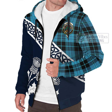 Clergy Tartan Sherpa Hoodie Featuring Thistle and Scotland Map - Tartan Vibes Clothing