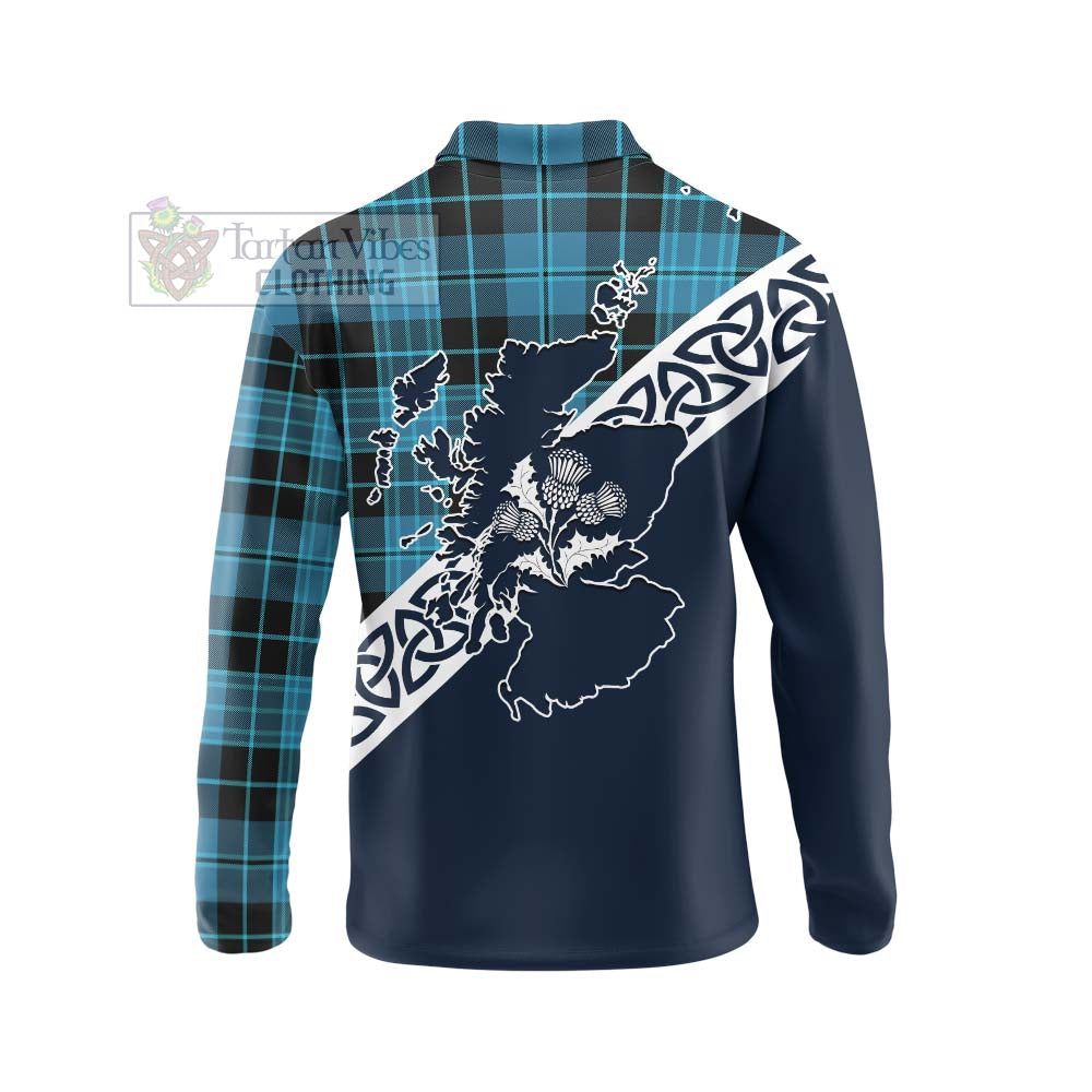 Clergy Tartan Long Sleeve Polo Shirt Featuring Thistle and Scotland Map - Tartan Vibes Clothing