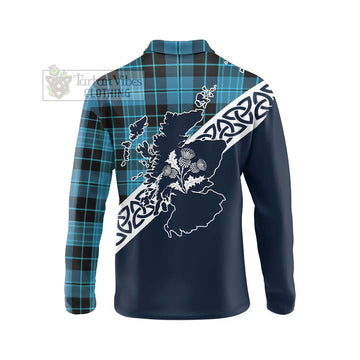 Clergy Tartan Long Sleeve Polo Shirt Featuring Thistle and Scotland Map - Tartan Vibes Clothing