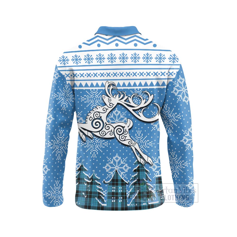 Tartan Vibes Clothing Clergy Clan Christmas Long Sleeve Polo Shirt Celtic Reindeer Style