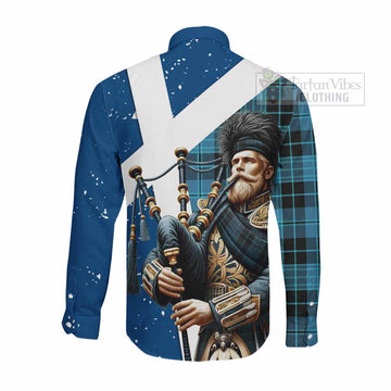 Clergy Tartan Long Sleeve Button Shirt with Family Crest Scottish Bagpiper Vibes - Tartan Vibes Clothing