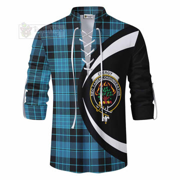 Clergy Tartan Ghillie Kilt Shirt with Family Crest Circle Style - Tartan Vibes Clothing