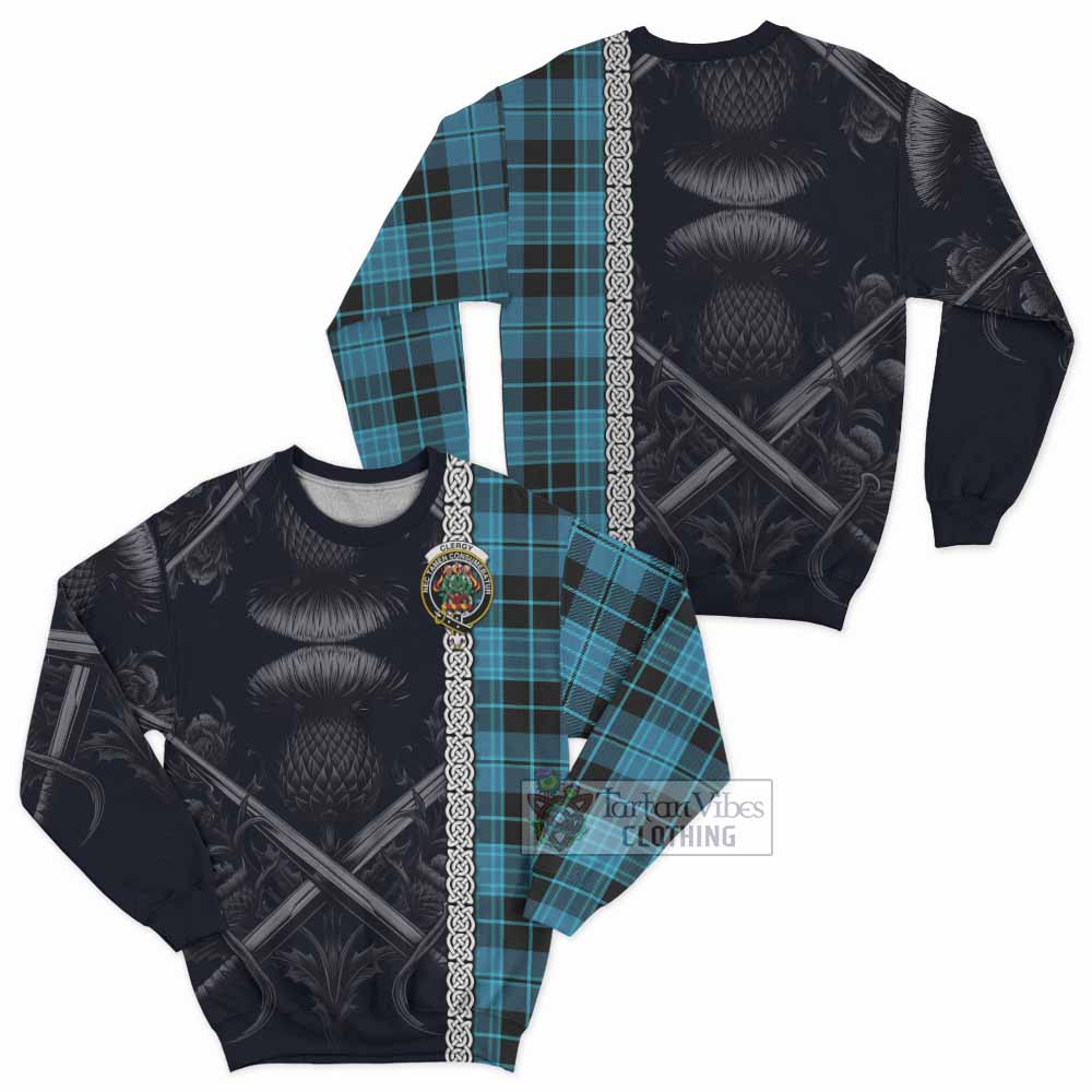 Clergy Tartan Sweatshirt with Family Crest Cross Sword Thistle Celtic Vibes - Tartan Vibes Clothing