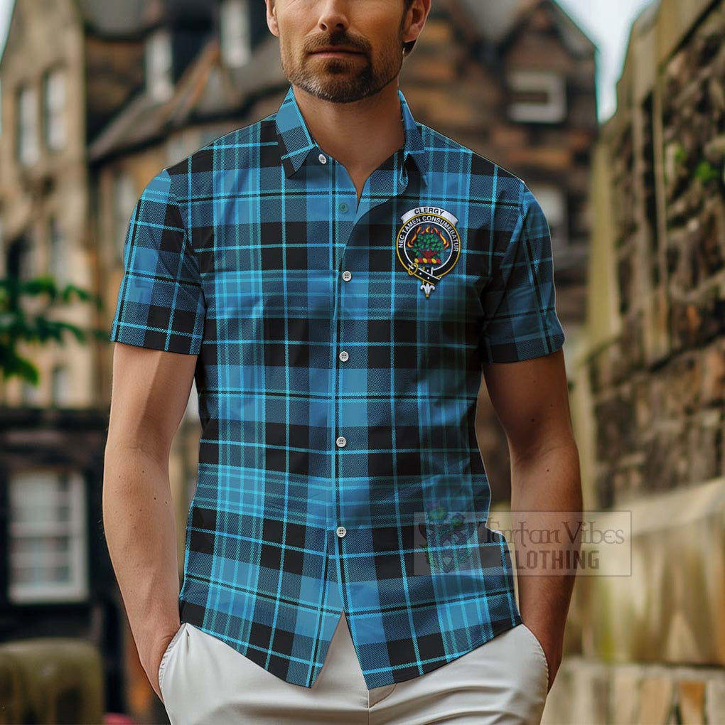 Clergy Tartan Hawaiian Shirt with Family Crest Celtic Skull Style - Tartan Vibes Clothing