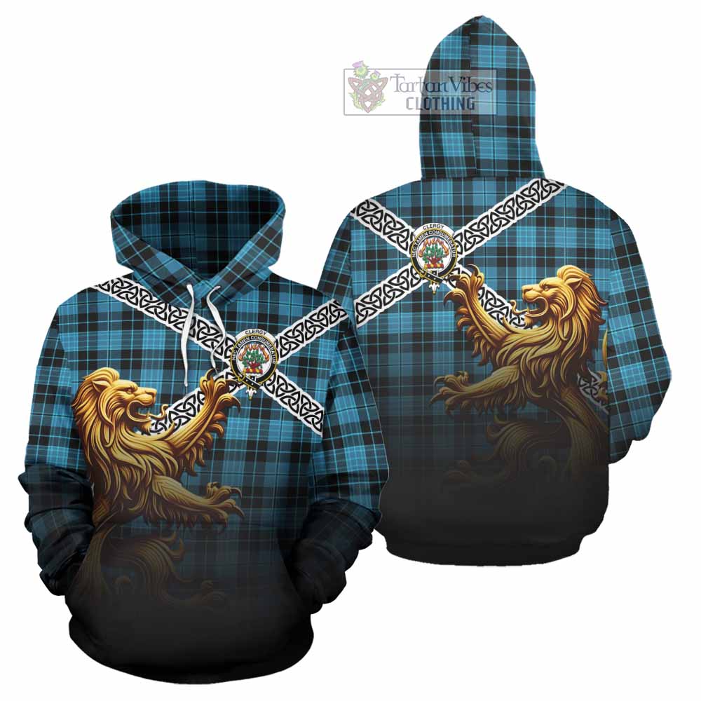 Clergy Crest Tartan Hoodie with Golden Lion Emblem Celtic Style - Tartan Vibes Clothing