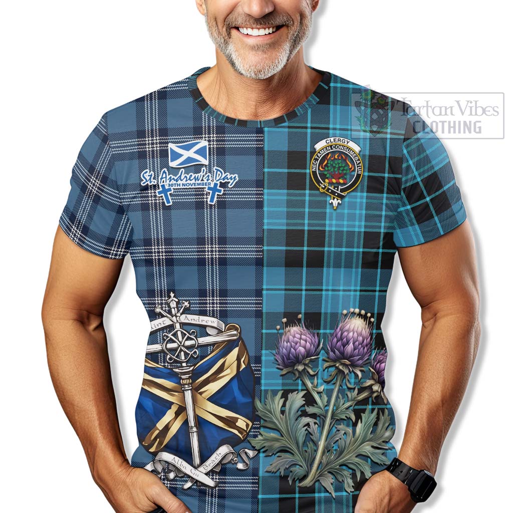 Clergy Tartan T-Shirt Happy St. Andrew's Day Half Tartan Style - Tartan Vibes Clothing