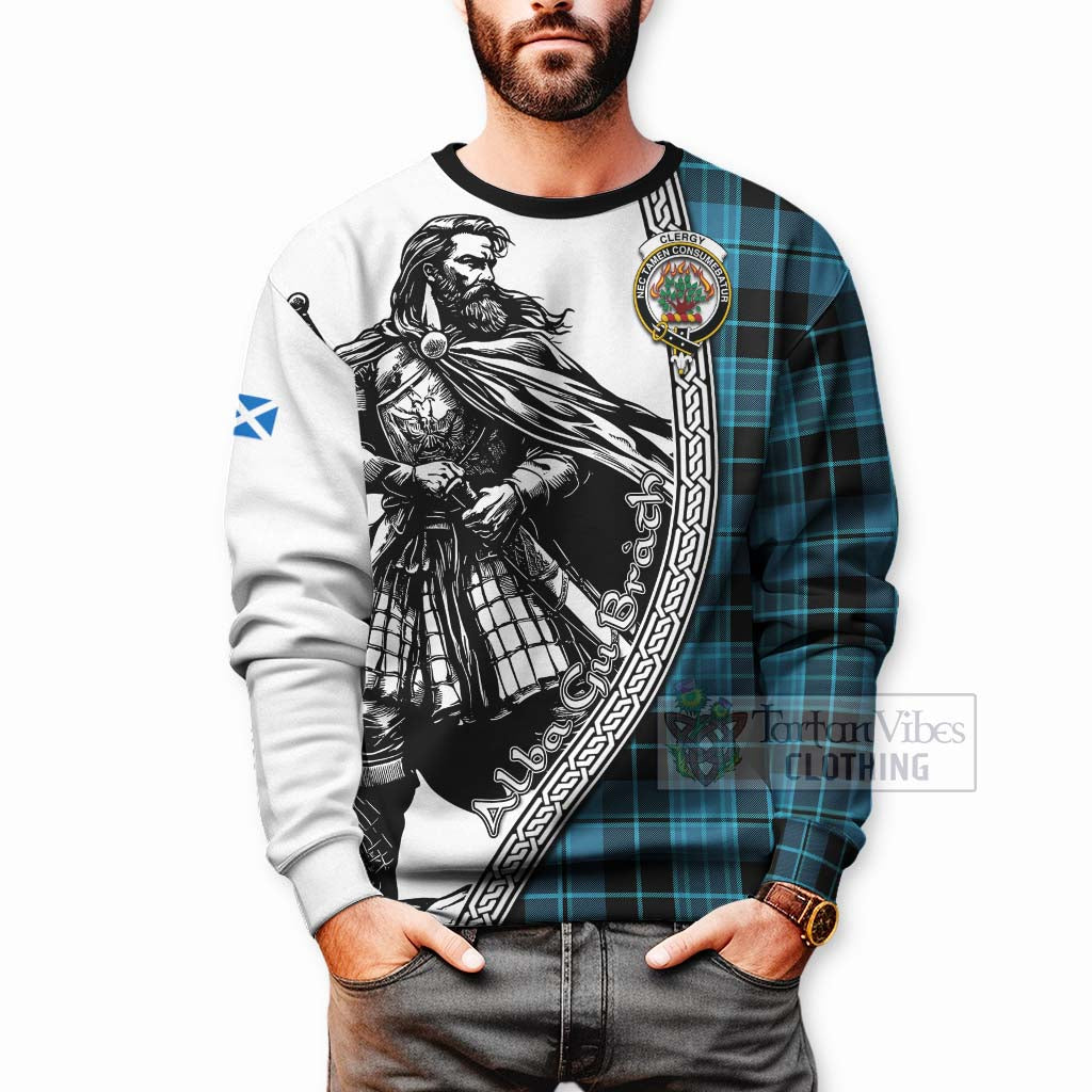 Clergy Tartan Clan Crest Sweatshirt with Highlander Warrior Celtic Style - Tartan Vibes Clothing