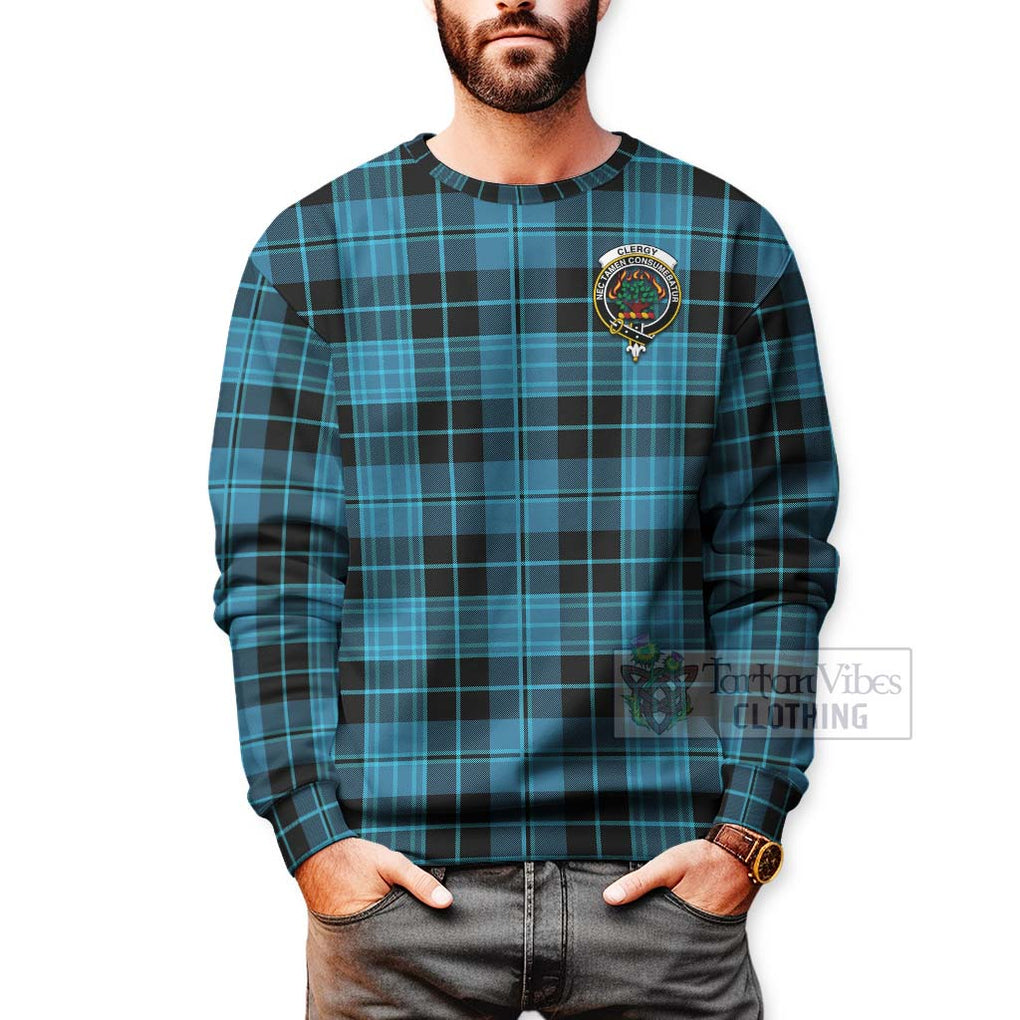 Clergy Tartan Sweatshirt with Family Crest Celtic Skull Style - Tartan Vibes Clothing