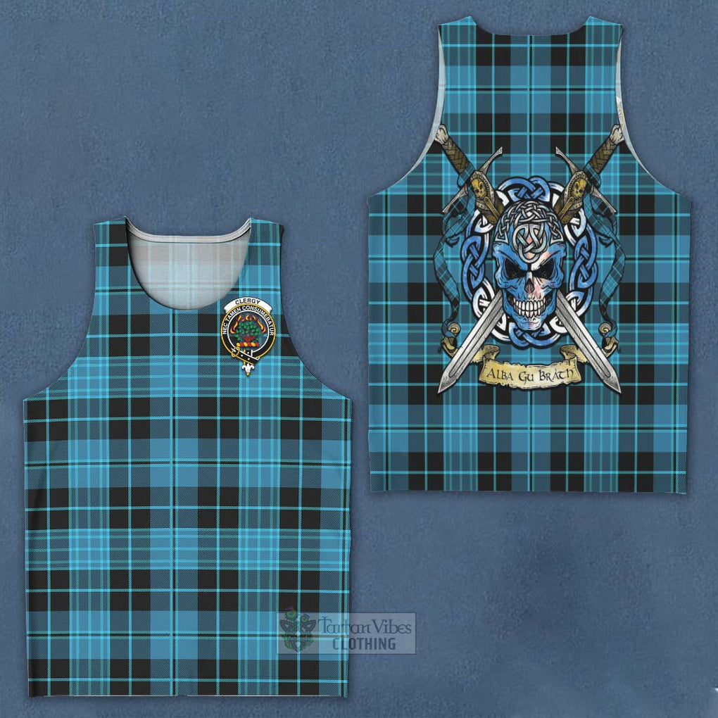 Clergy Tartan Men's Tank Top with Family Crest Celtic Skull Style - Tartan Vibes Clothing