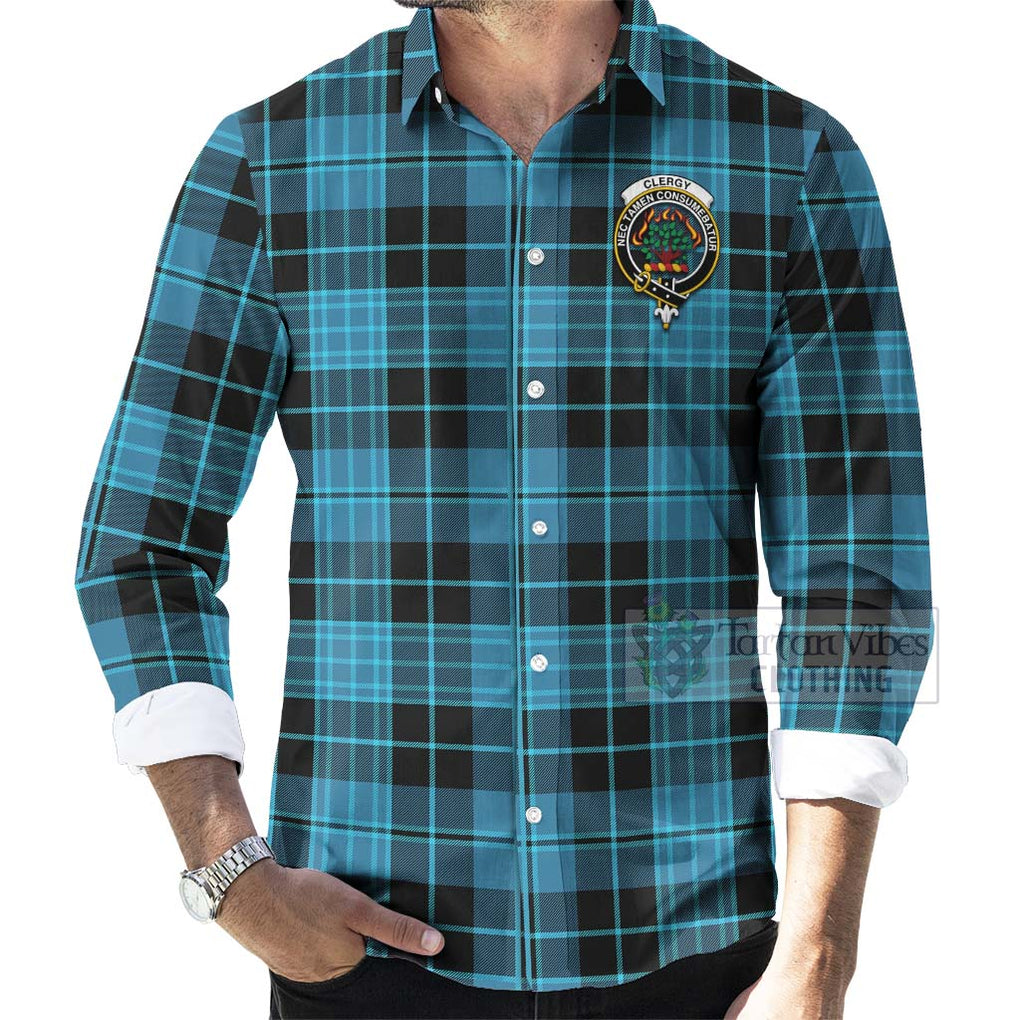 Clergy Tartan Long Sleeve Button Shirt with Family Crest Celtic Skull Style - Tartan Vibes Clothing