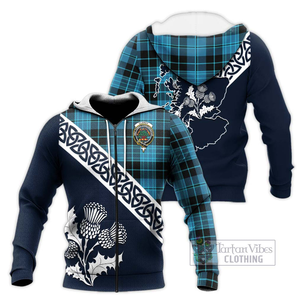 Clergy Tartan Knitted Hoodie Featuring Thistle and Scotland Map Unisex Knitted Zip Hoodie - Tartan Vibes Clothing