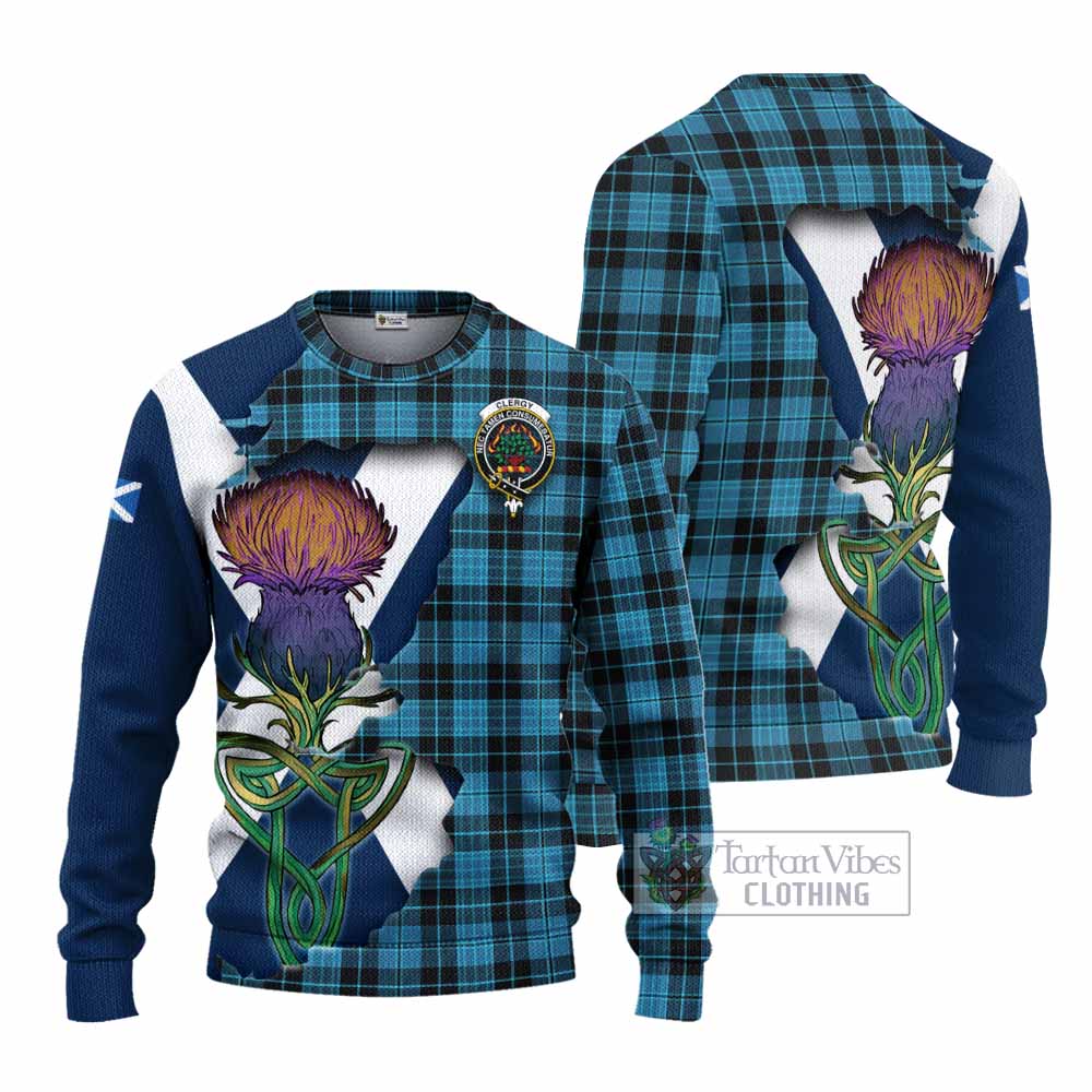 Clergy Tartan Family Crest Knitted Sweater Scottish Thistle Celtic Inspired - Tartan Vibes Clothing