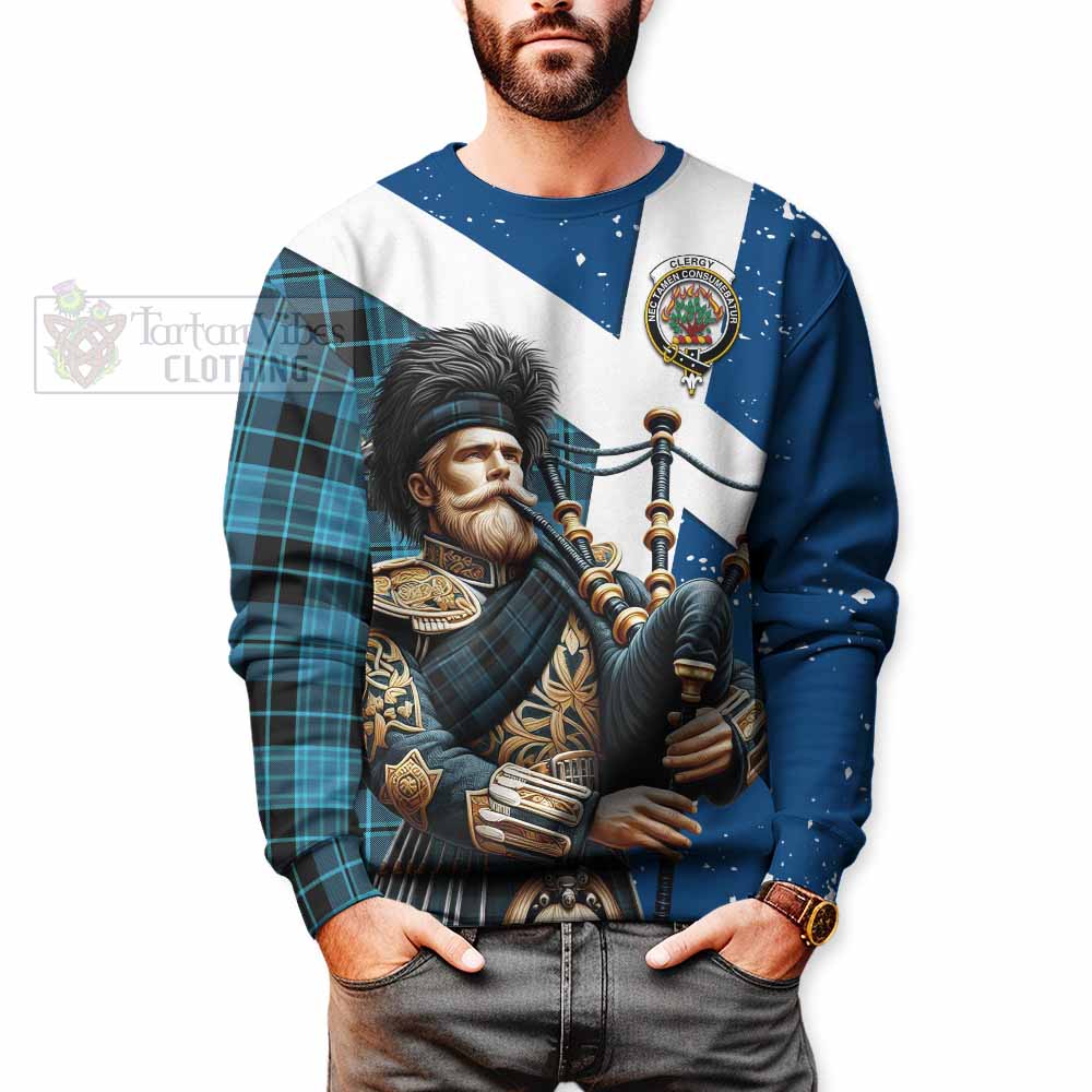 Clergy Tartan Sweatshirt with Family Crest Scottish Bagpiper Vibes - Tartan Vibes Clothing