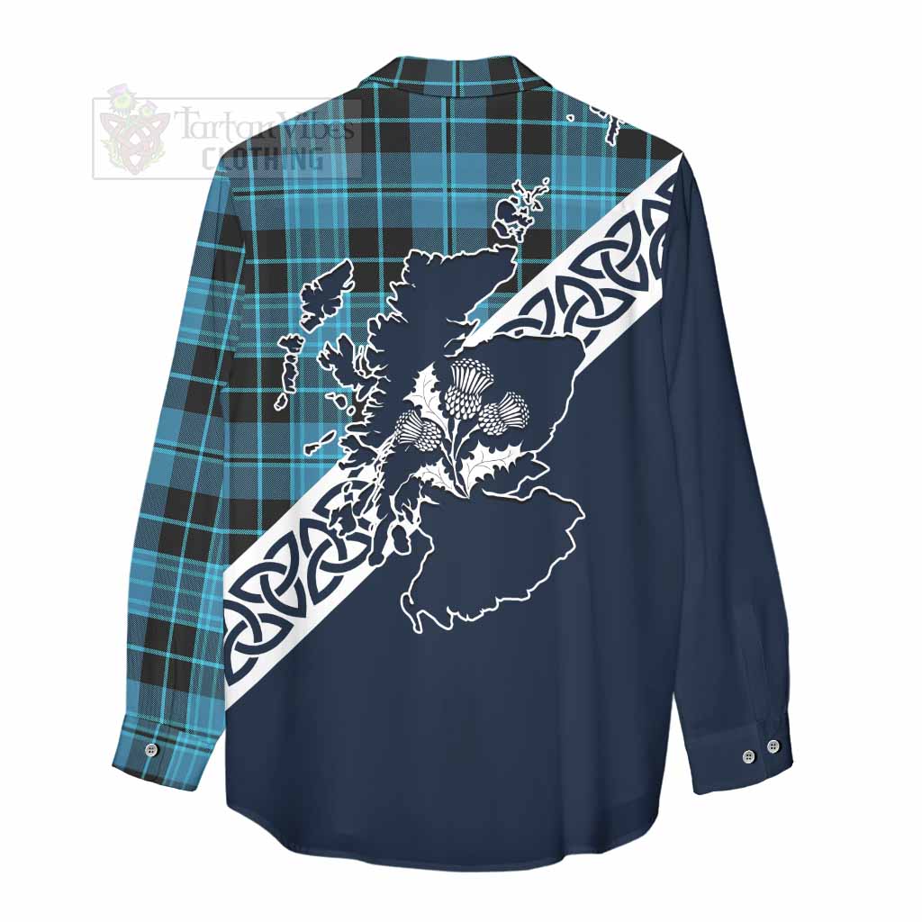 Clergy Tartan Women's Casual Shirt Featuring Thistle and Scotland Map - Tartan Vibes Clothing