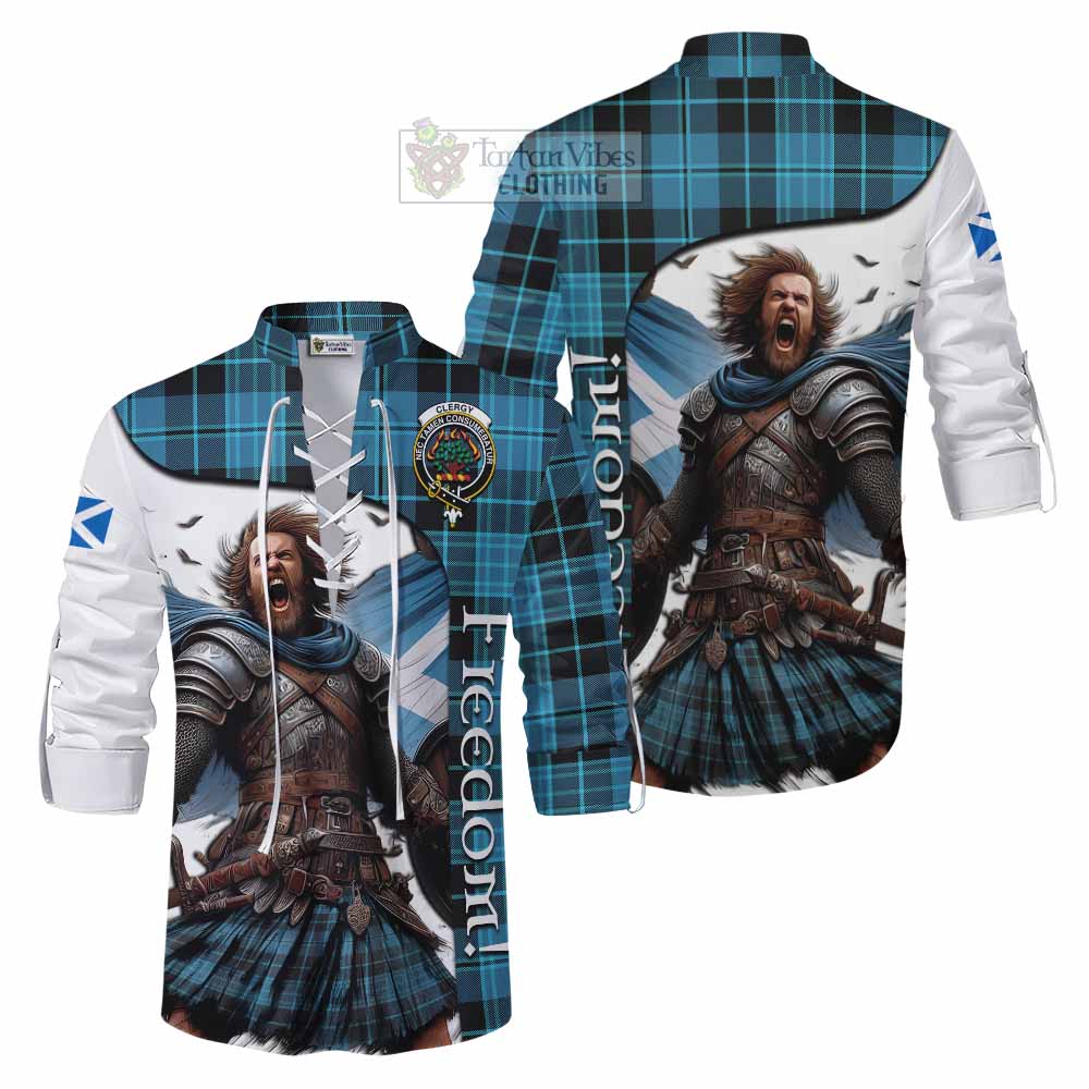 Tartan Vibes Clothing Clergy Crest Tartan Ghillie Kilt Shirt Inspired by the Freedom of Scottish Warrior