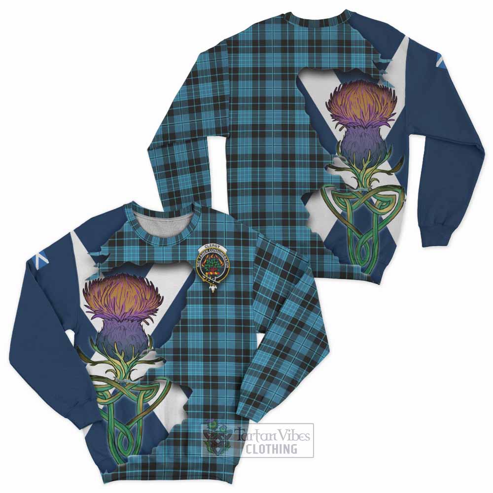 Clergy Tartan Family Crest Sweatshirt Scottish Thistle Celtic Inspired - Tartan Vibes Clothing