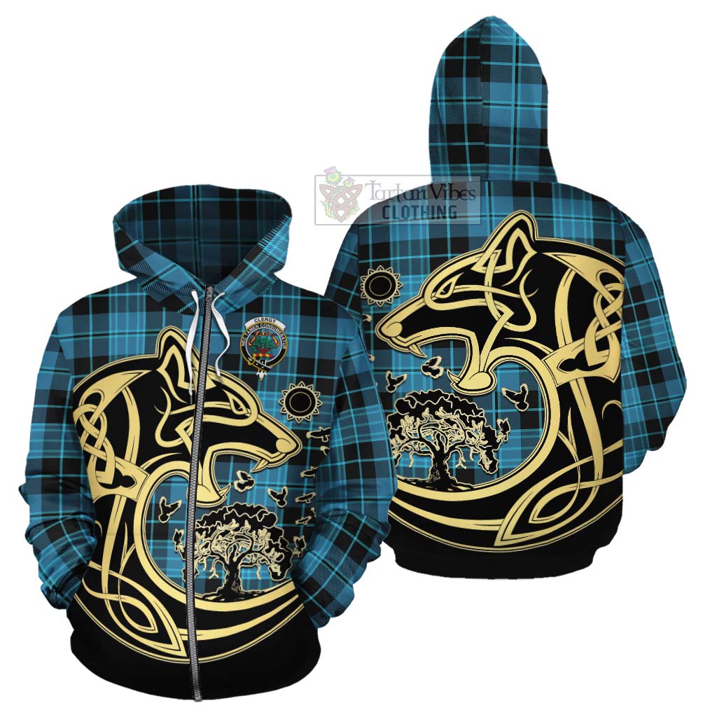 Clergy Tartan Cotton Hoodie with Family Crest Celtic Wolf Style - Tartan Vibes Clothing