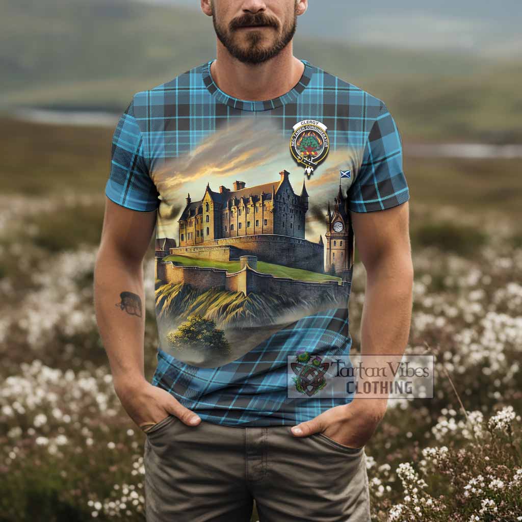 Clergy Tartan Family Crest T-Shirt with Scottish Ancient Castle Style - Tartan Vibes Clothing