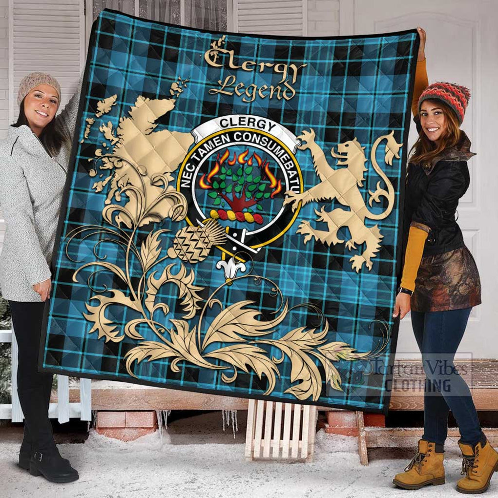 Tartan Vibes Clothing Clergy Tartan Quilt with Family Crest and Scottish Symbol Style