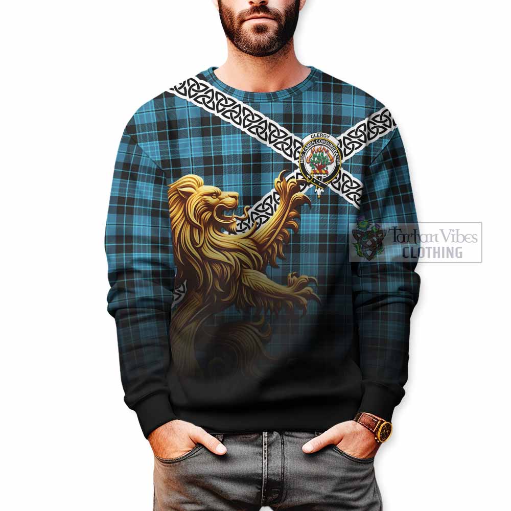 Clergy Crest Tartan Sweatshirt with Golden Lion Emblem Celtic Style - Tartan Vibes Clothing