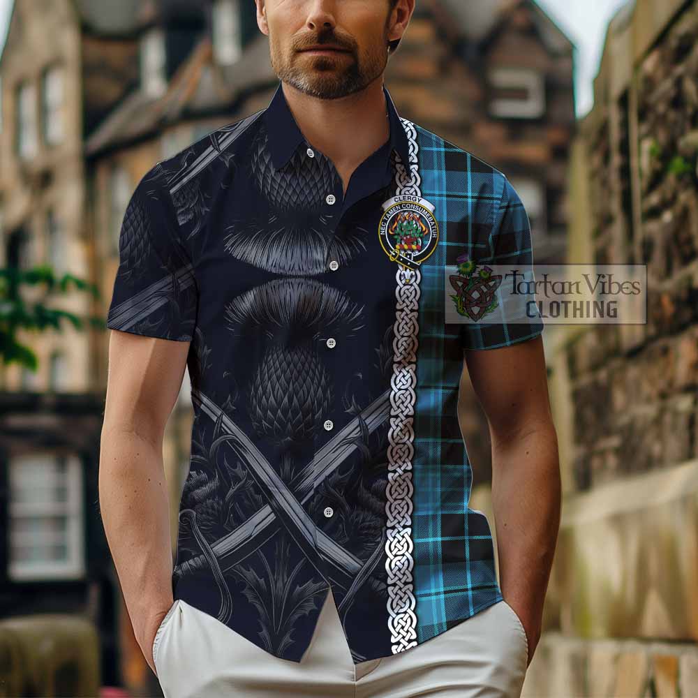Clergy Tartan Hawaiian Shirt with Family Crest Cross Sword Thistle Celtic Vibes - Tartan Vibes Clothing