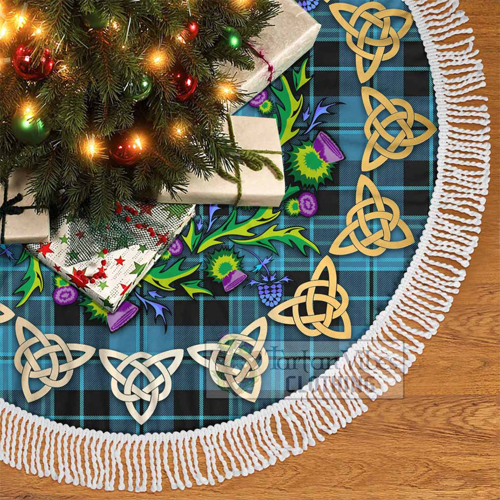 Tartan Vibes Clothing Clergy Tartan Christmas Tree Skirt with Thistle Celtic Knot Style