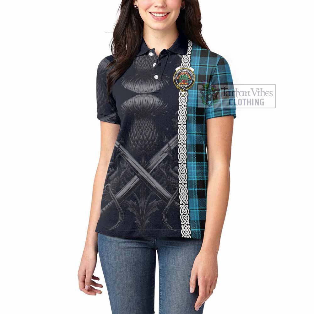 Tartan Vibes Clothing Clergy Tartan Women's Polo Shirt with Family Crest Cross Sword Thistle Celtic Vibes