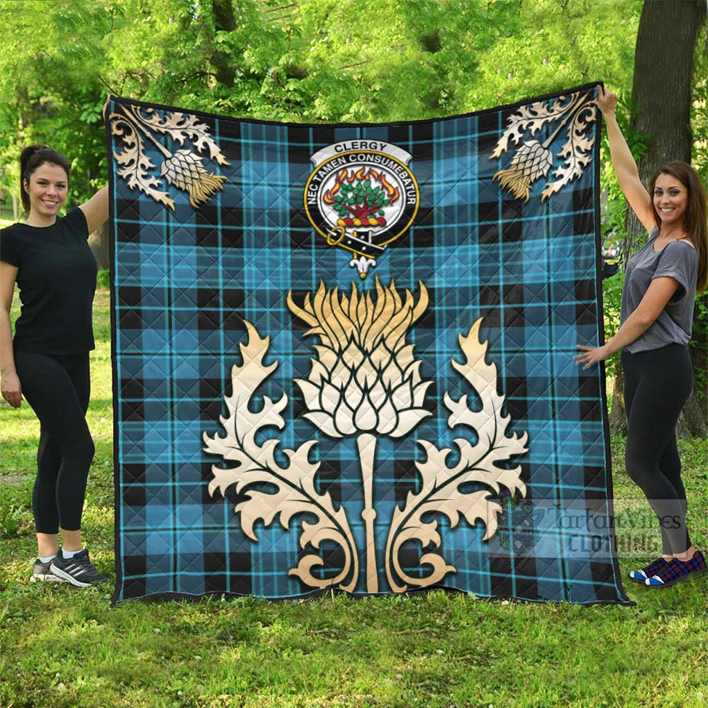 Tartan Vibes Clothing Clergy Tartan Quilt with Family Crest and Golden Thistle Style