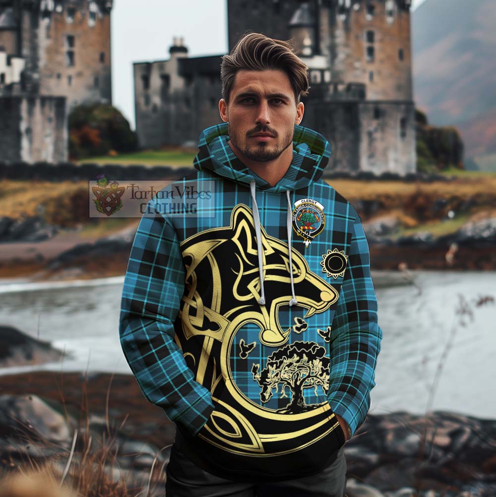 Clergy Tartan Cotton Hoodie with Family Crest Celtic Wolf Style - Tartan Vibes Clothing