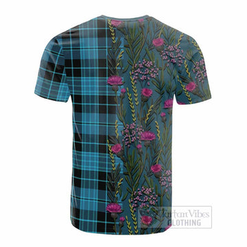 Clergy Family Crest Tartan Cotton T-shirt Scottish Thistle Flower Pattern Half Style