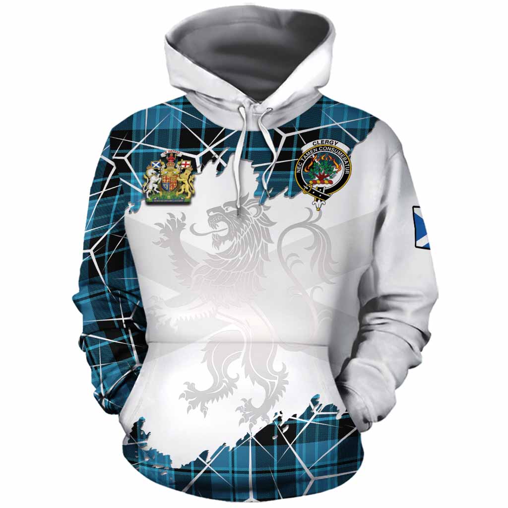 Clergy Tartan Cotton Hoodie with Family Crest and Lion Rampant Grunge Style